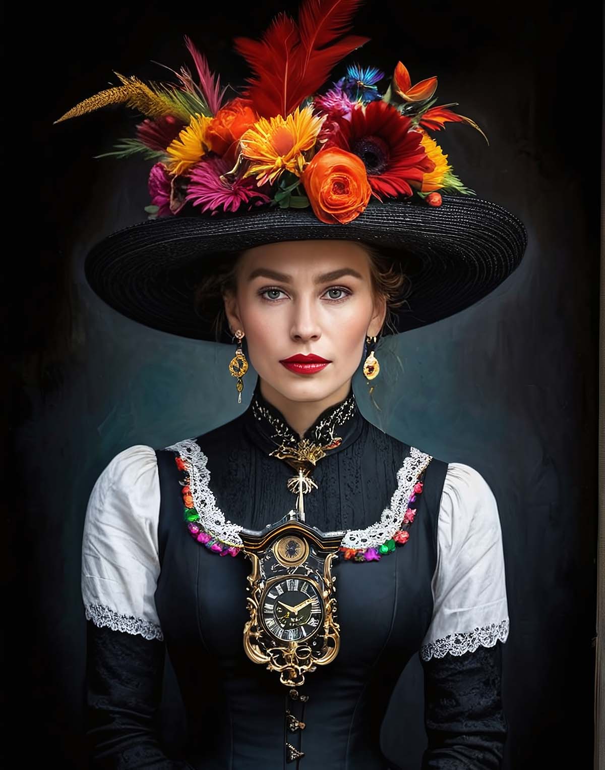 Friedrich Hucke Bild Schwarzwald-Mädel mit Blumenhut