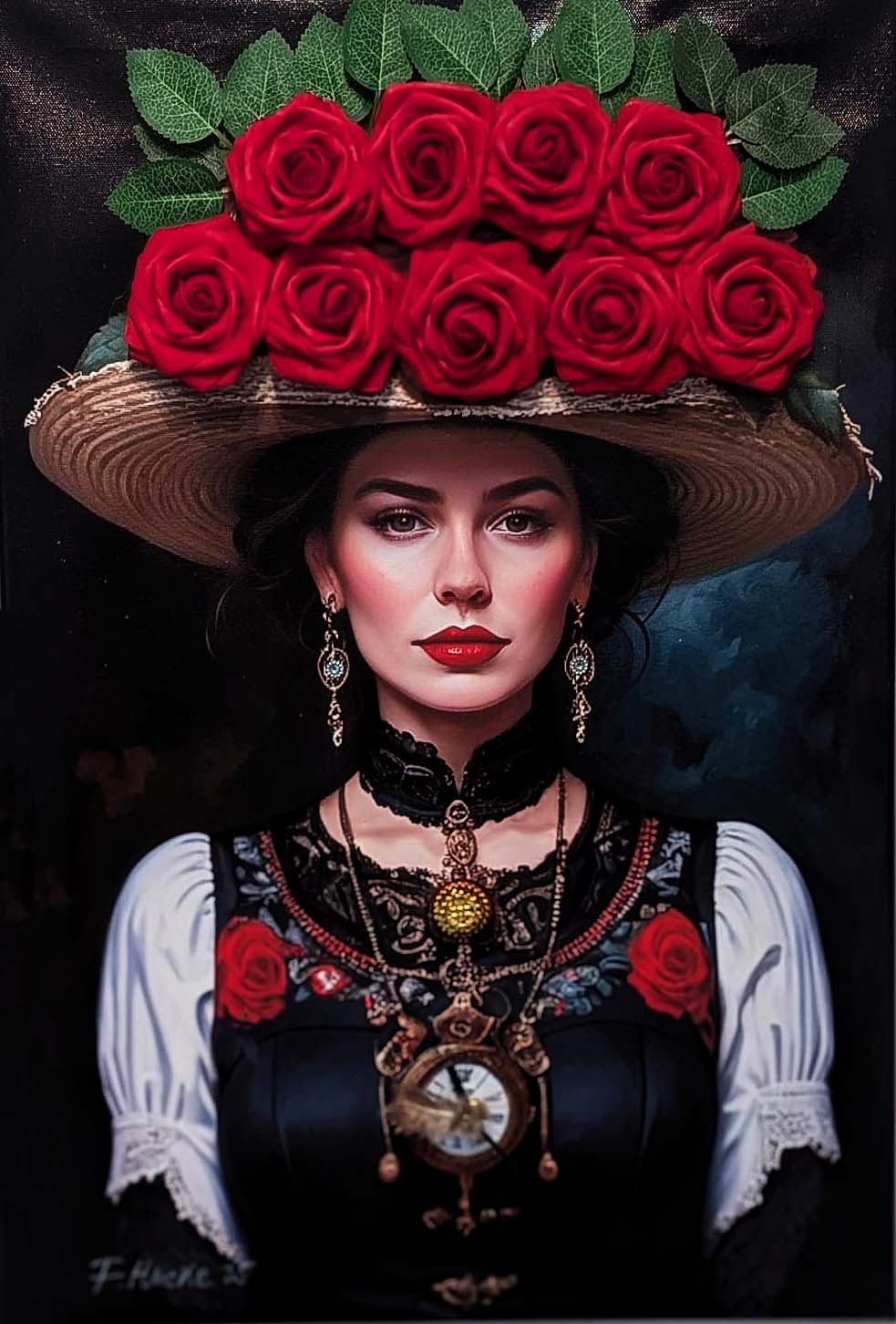 Friedrich Hucke Bild Schwarzwald-Mädel mit Rosen-Hut