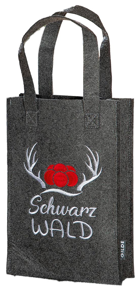 Hochwertige Filz Geschenktasche "Schwarzwald" mit Hirschgeweih und Bollenhut 