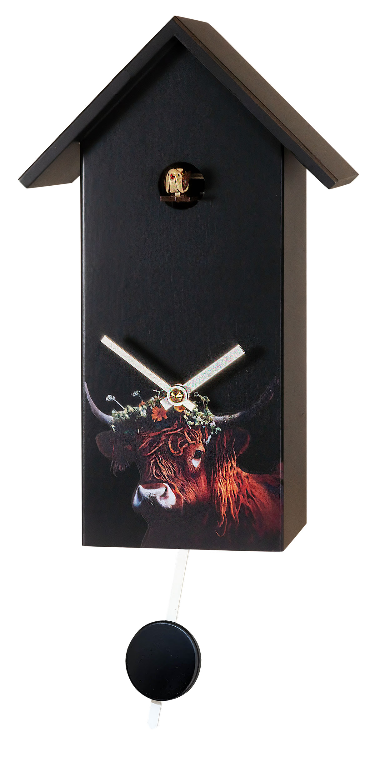 Kuckucksuhr Massiv mit Stierkopf und Blumenschmuck