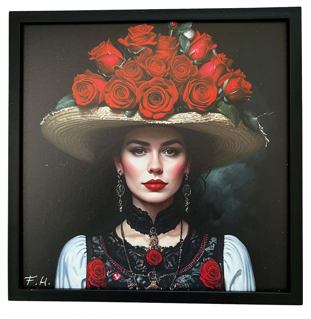 Friedrich Hucke Bild Schwarzwald-Mädel mit Rosen-Hut