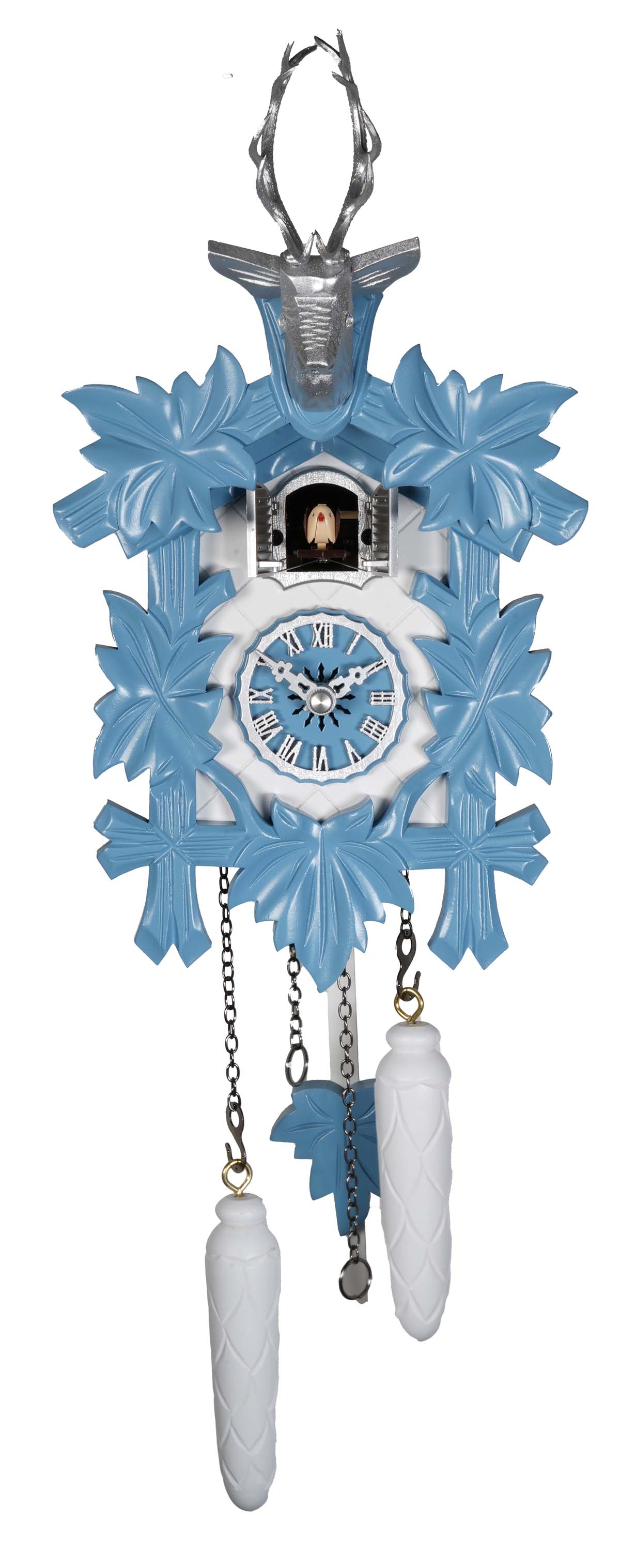 Kuckucksuhr modern Blau-Silber